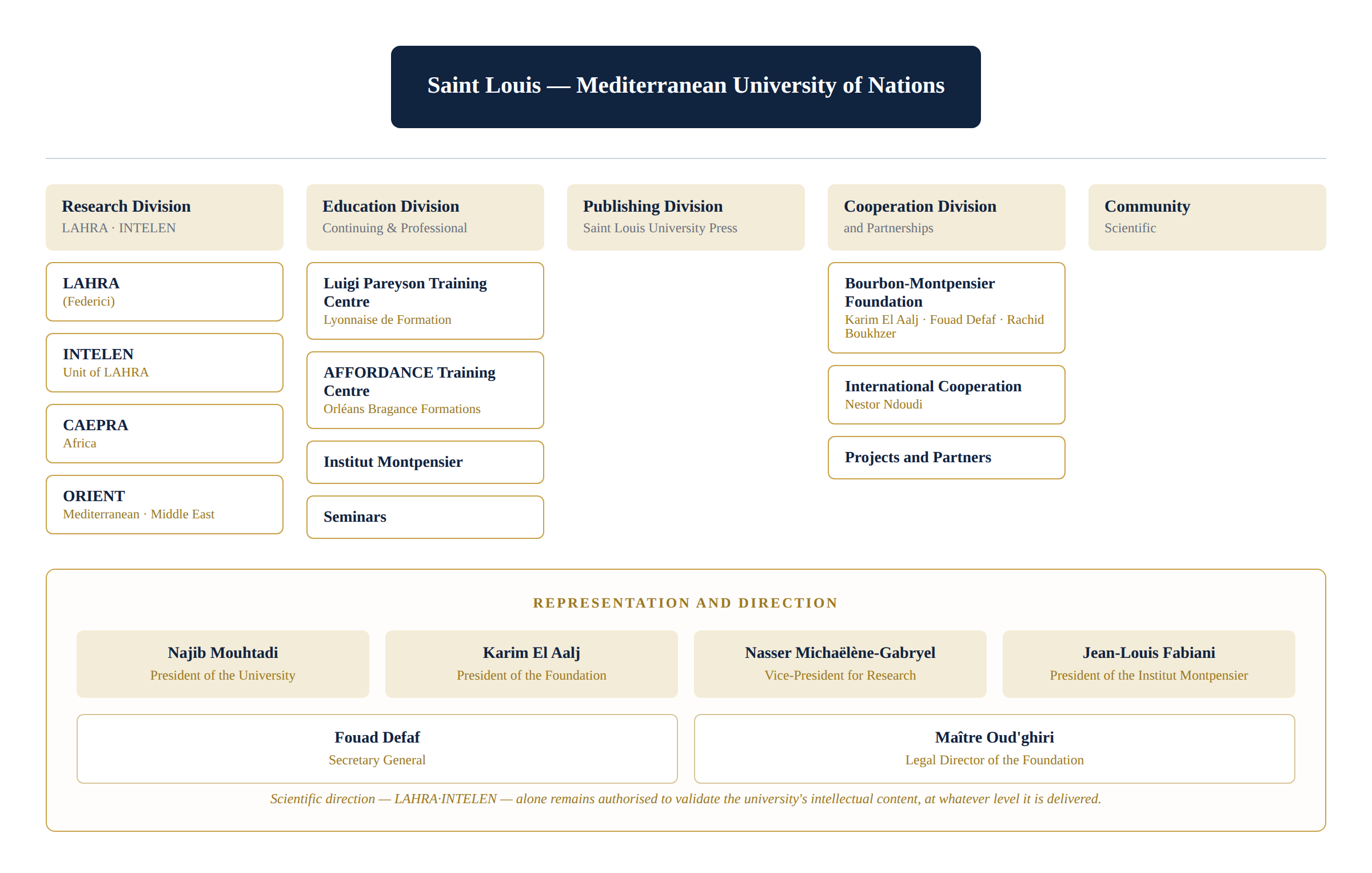 Organisational chart of Saint Louis – Mediterranean University of Nations